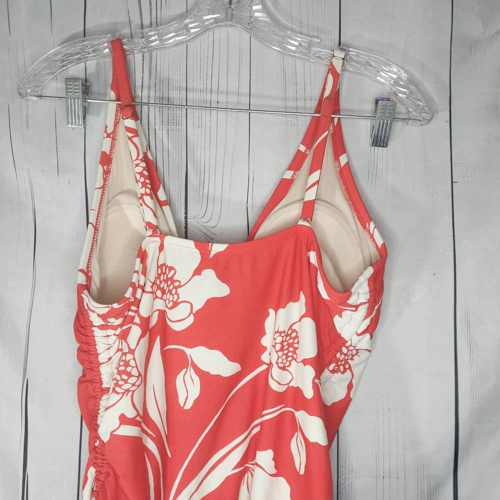 Kona Sol Cinched Sides One Piece Modest Tropical Floral Print Swimsuit - Picture 6 of 9